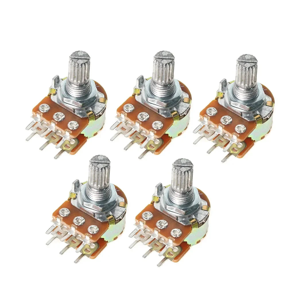 10Pcs WH148 B1K B10K B50K B100K B1M 6Pin Linear Potentiometer 15mm Shaft with Nuts and Washers