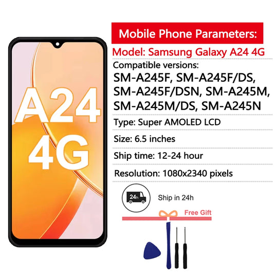 Pantalla LCD AMOLED de 6,5 pulgadas para Samsung Galaxy A24 4G, montaje de digitalizador con pantalla táctil para Samsung A245F A245M A245N, repuesto LCD