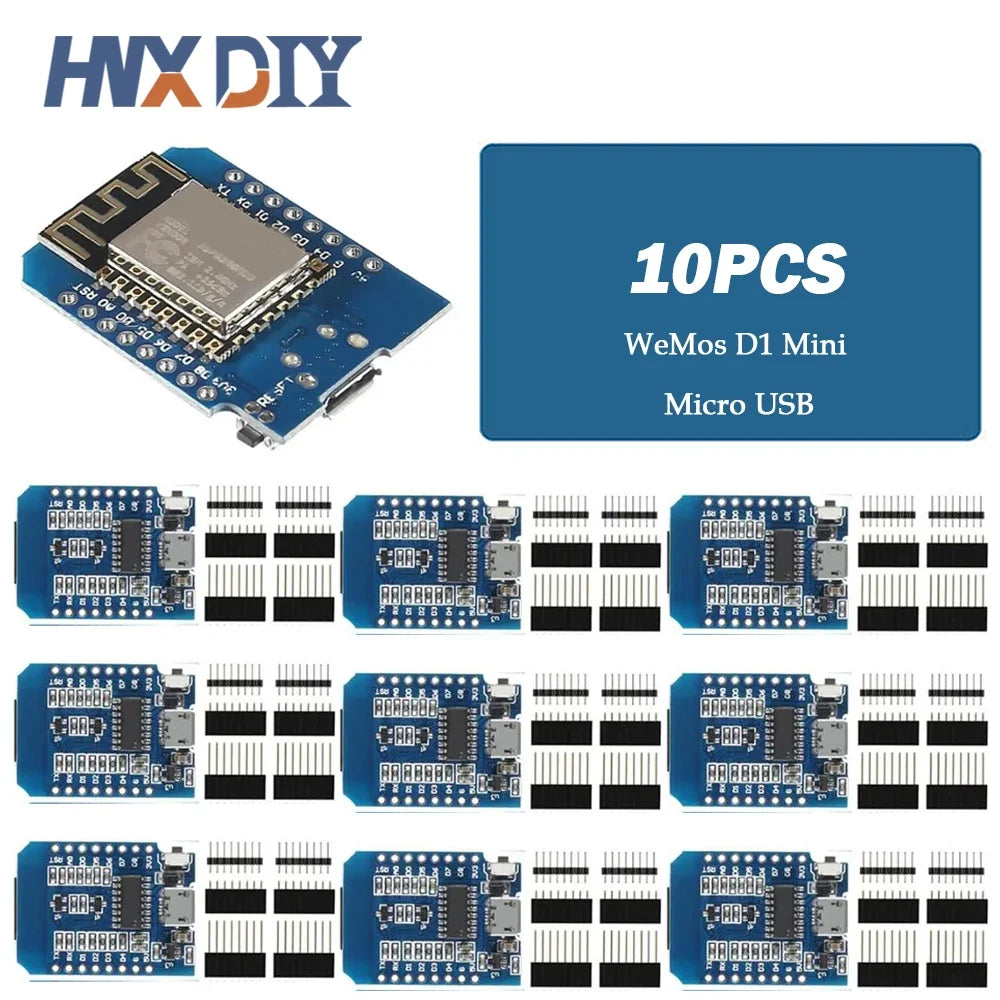 Lote 1-10 Pcs Placa Desarrollo Wemos D1 Mini NodeMCU ESP8266 (ESP-12F) CH340 V2 USB WiFi 3.3V IoT + Pines