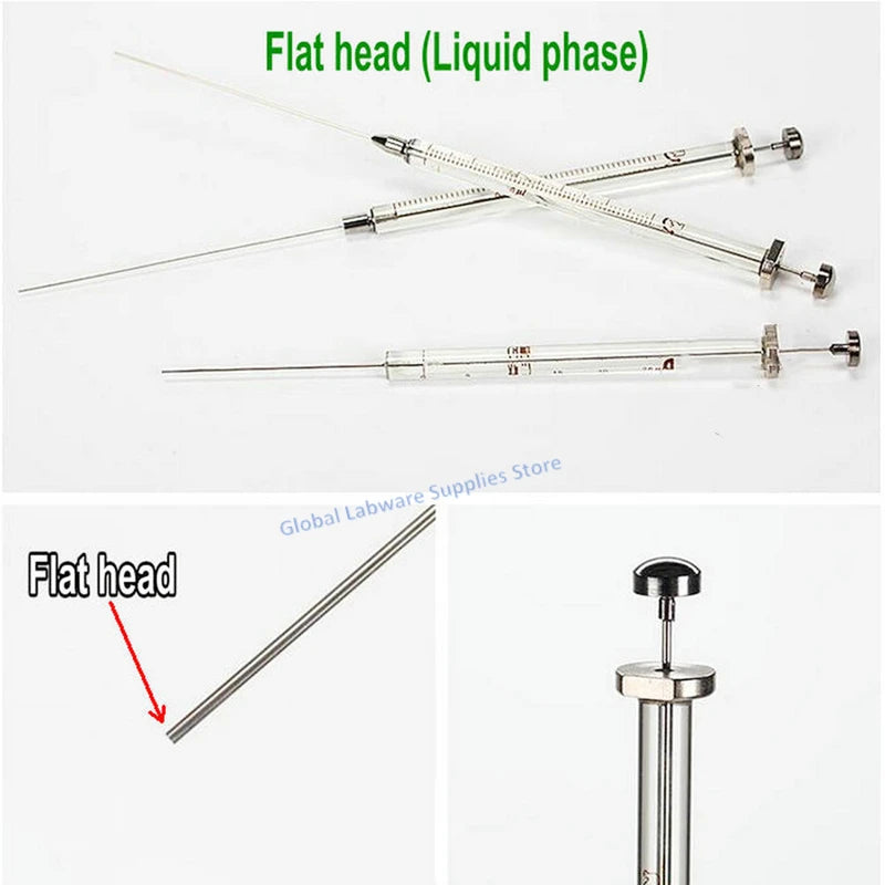 Microinyector Cromatográfico para Laboratorio (0.5uL - 1000uL) - Jeringa Microlitro Fase Líquida Cabeza Plana