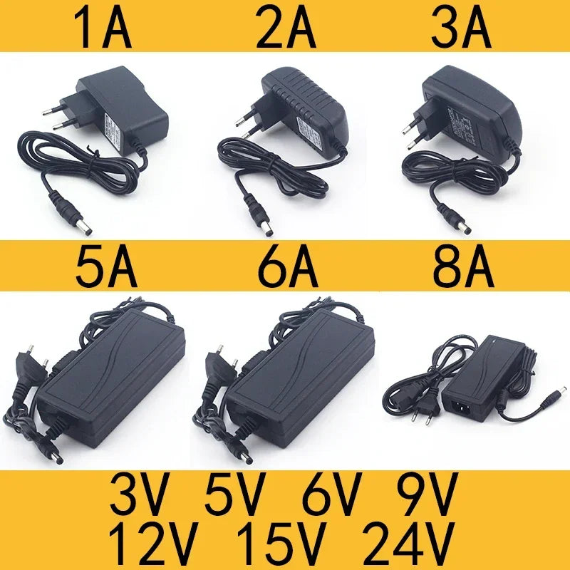 Adaptador Fuente Alimentación Universal AC 110-240V a DC 3V/5V/6V/9V/12V/15V/24V (0.5A-8A) Cargador Enchufe EU/US para Tira LED
