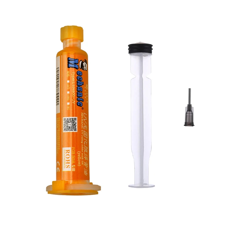 Tinta Máscara Soldadura UV Curado Luz 3 en 1 MECHANIC (Verde) para Reparación Placa Circuito PCB BGA (Previene Corrosión/Arcos)