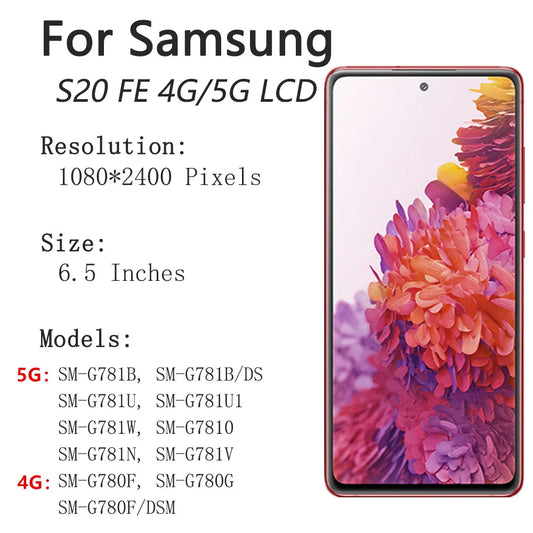 Pantalla Super AMOLED de 6,5 pulgadas para Samsung Galaxy S20 FE 5G montaje de pantalla para Samsung S20 FE SM-G781B/DS SM-G780F/DSM LCD