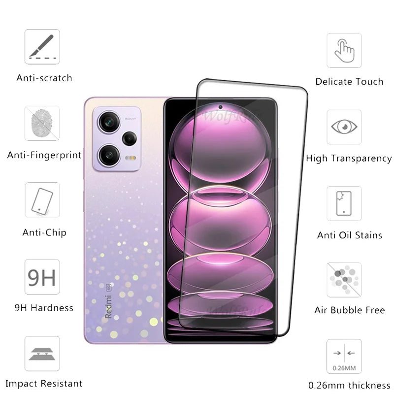 4PCS For Redmi Note 12 Pro 5G Glass Xiaomi Redmi Note 12 Pro Tempered Glass Full Cover Glue Screen Protector Redmi Note 12 Pro