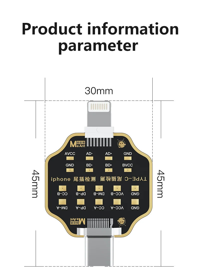 Placa PCB Test Micro USB / Tipo-C - Tester Flex Carga Dock para iPhone (U2) / Android