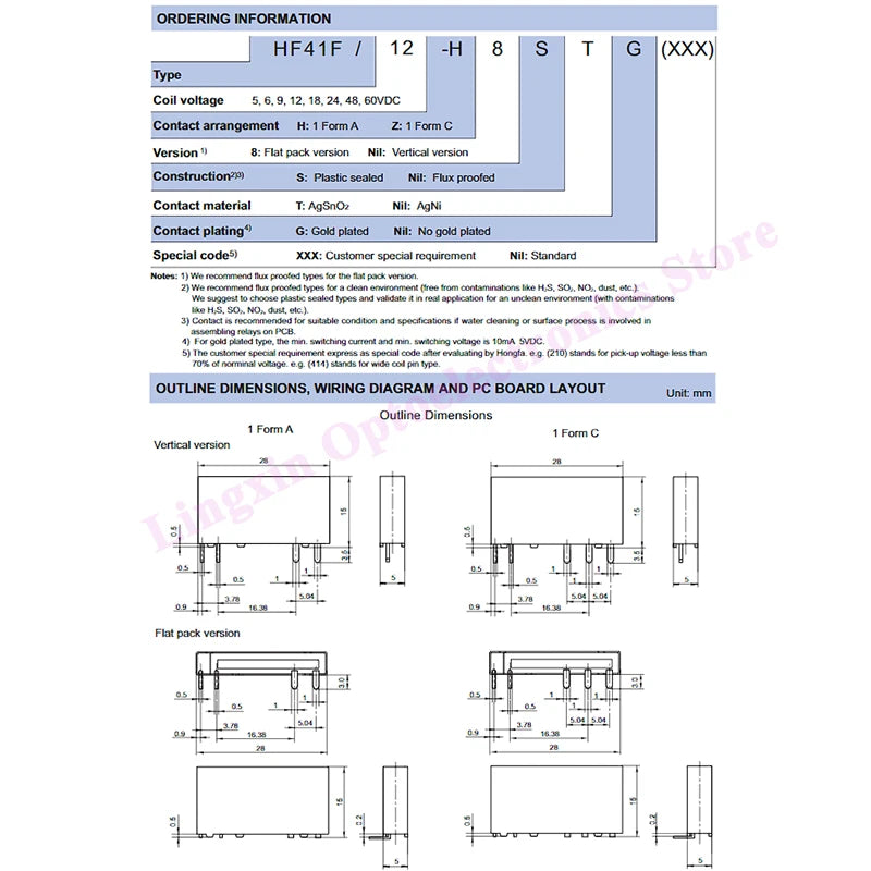 Relé Potencia HF41F-ZS/ZST/HS/HST 5-Pin 6A - Voltajes (5V/12V/24V DC) - Lote 5 Piezas