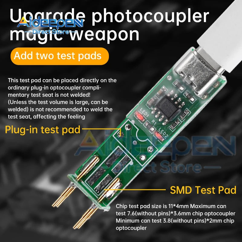 Tester Optoacoplador 4-Pin Herramienta Prueba Online Placa Reparación Electrónica Interface USB-C/Micro-B Específico