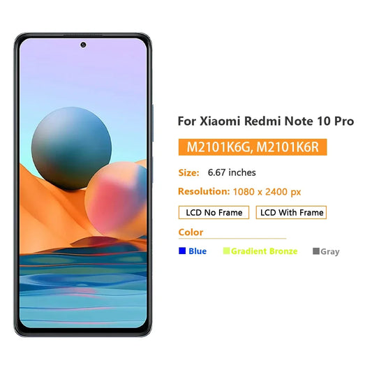 6.67" AMOLED For Xiaomi Redmi Note 10 Pro LCD Touch Screen Digitizer For Redmi Note10 Pro M2101K6G M2101K6R Display