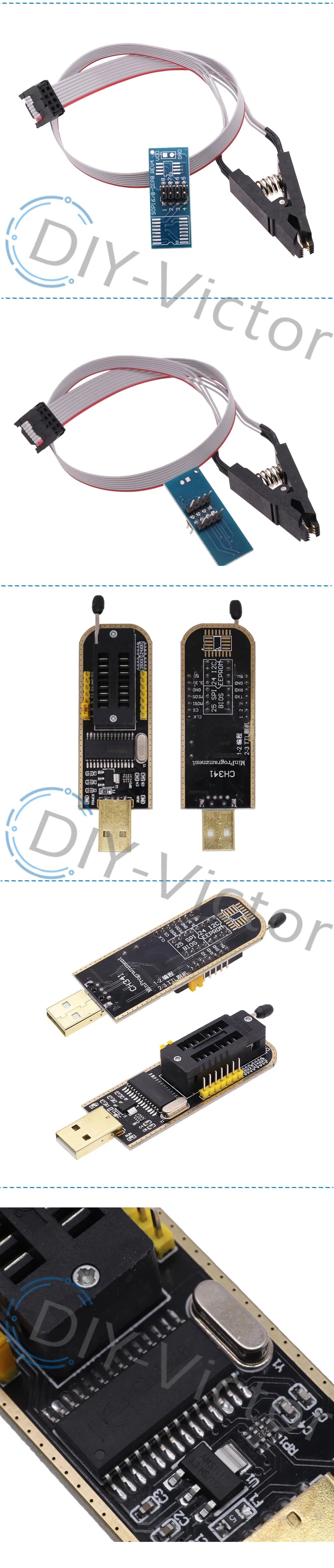 Kit Programador USB CH341A 24/25 Series EEPROM Flash BIOS + Clip Test SOIC8/SOP8 (DIY Kit i21)