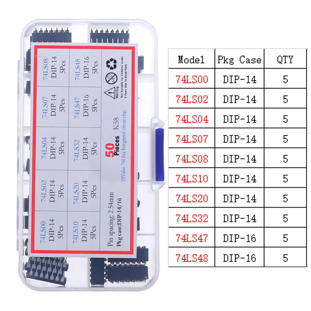 Kit Surtido Chips IC Lógica CMOS (Series 4000/4500/74HC/74LS) con Zócalos