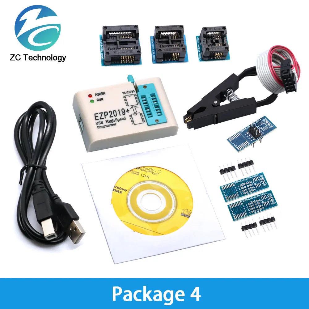 Kit Programador USB SPI Alta Velocidad EZP2019 (Última Versión) Full Set con Adaptadores Socket para EEPROM 24/25/93, Flash 25 BIOS Chip