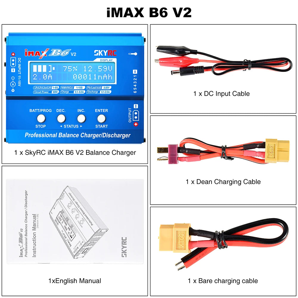SKYRC IMAX B6 V2 6A 60W Balance Charger Discharger For NiMH NiCD LiHV NiCd Li-ion Battery Charger for DJI Mavic/Inspire Battery