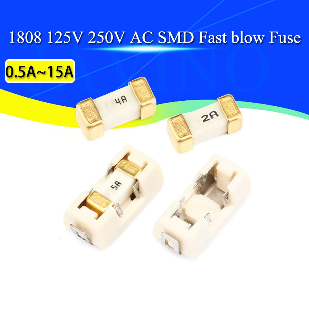 5PCS Gold 1808 125V 250V AC 0451 SMD Fast blow Fuse 0.5A 1A 2A 3A 4A 5A 6.3A 8A 10A 12A 15A 500MA 750MA 0451 ultra-rapid fuses