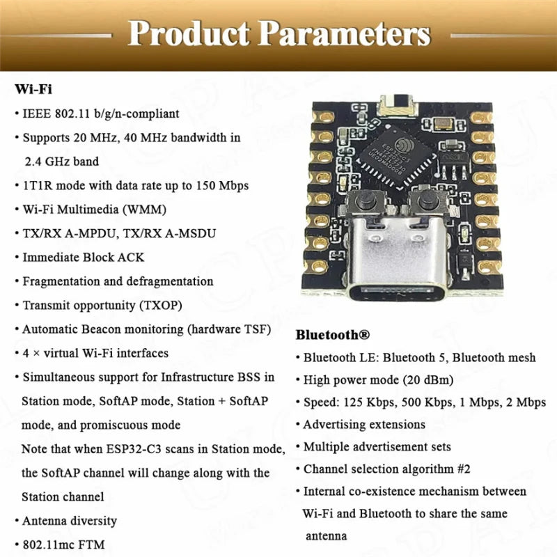 Placa Desarrollo ESP32-C3 SuperMini WiFi Bluetooth para Arduino (1-10 Unidades)
