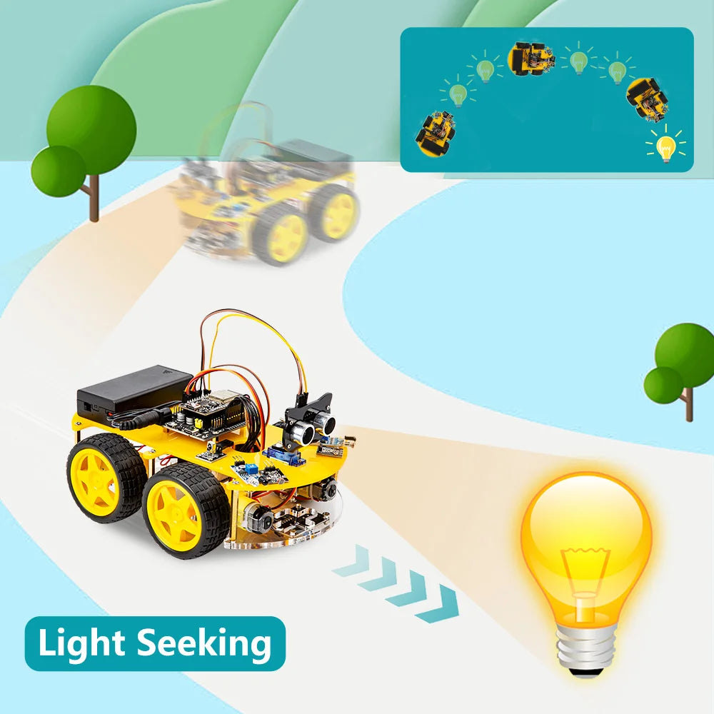 Kit Auto Robot Inteligente KUONGSHUN 4WD WiFi Multifunción ESP32 para Arduino