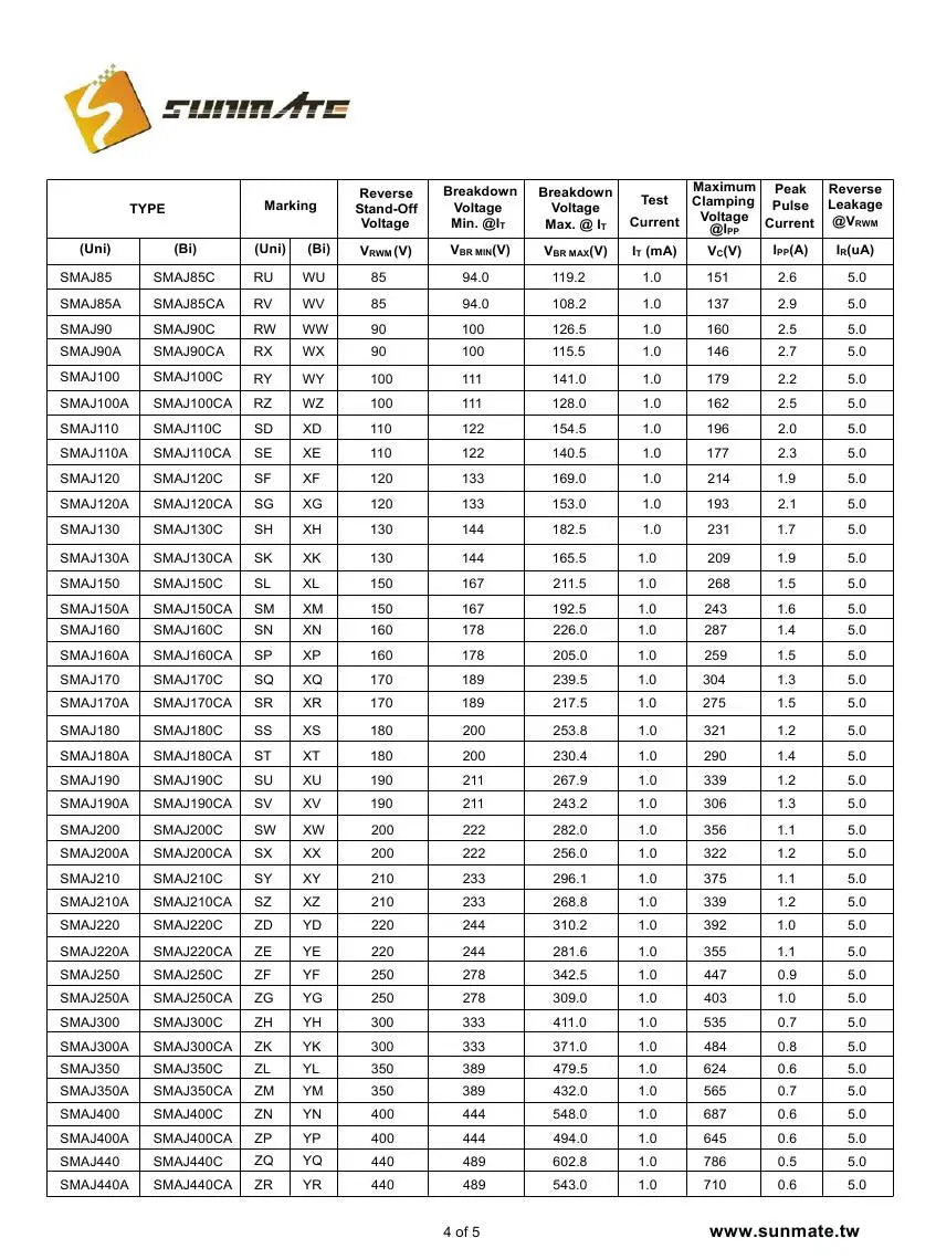 50PCS SMAJ36A SMAJ36CA SMAJ40A SMAJ40CA SMAJ43A SMAJ43CA SMAJ45A SMAJ45CA DO-214AC(SMA) TVS transient suppression diode