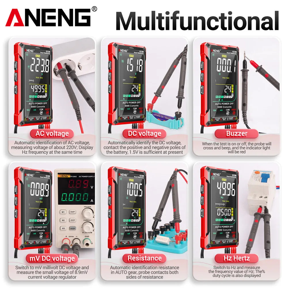 Multímetro Digital Inteligente ANENG 622B/622A True RMS 9999 Cuentas Lámpara Láser Autorango DC/AC Tester Analógico