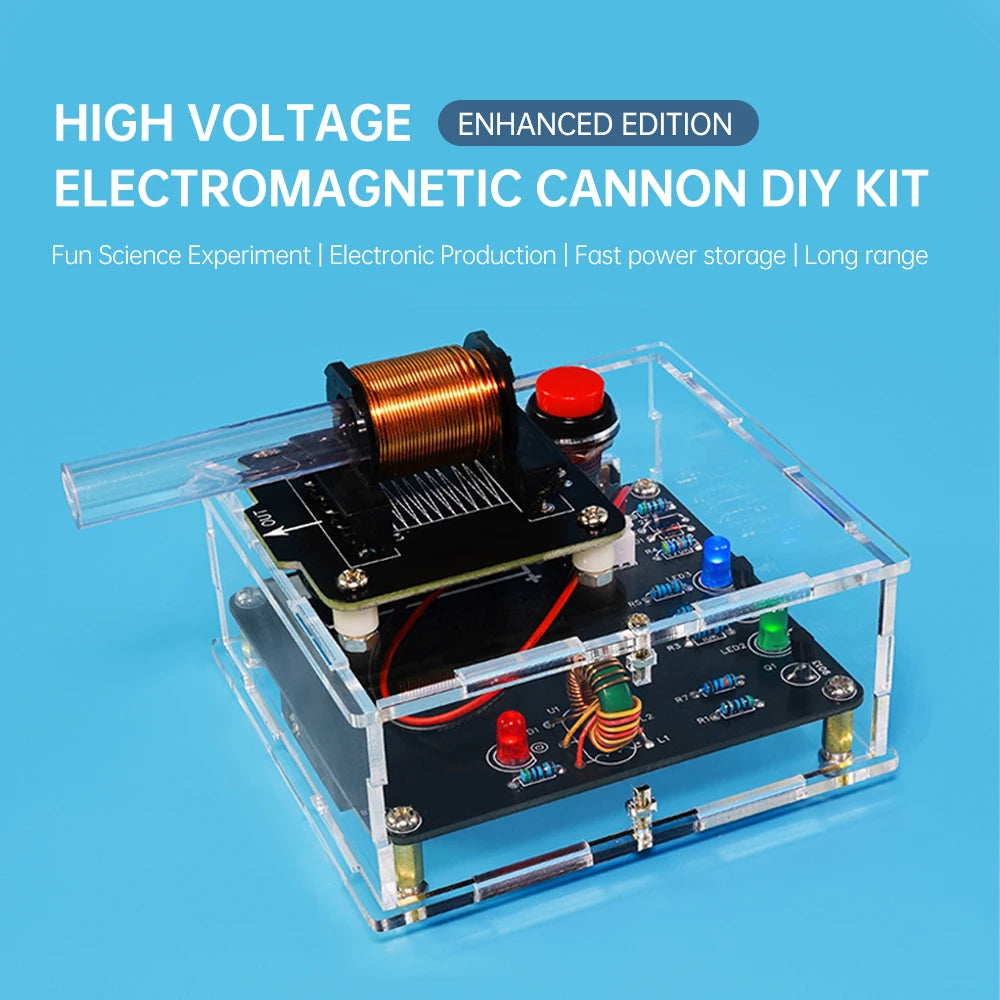 Kit DIY Cañón Electromagnético Alto Voltaje (3V DC) - Módulo Booster Bobina y PCB Práctica Soldadura