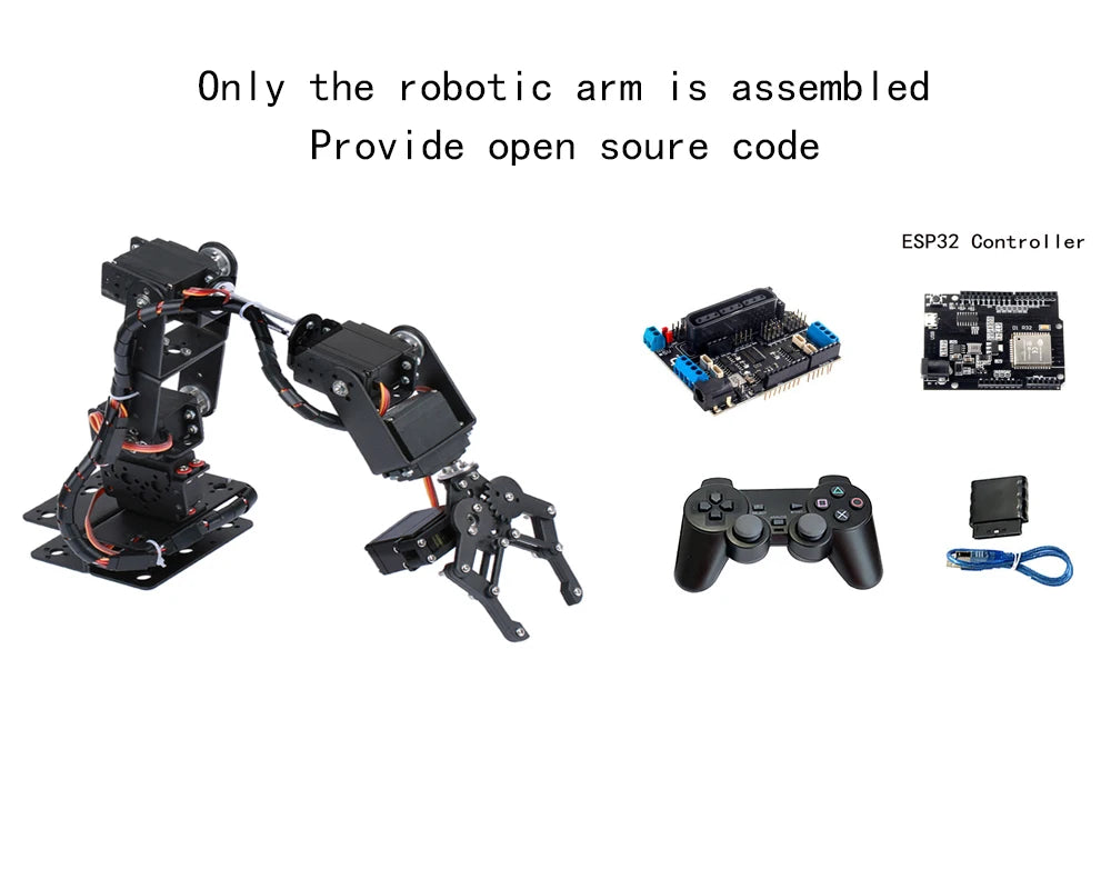 Kit Brazo Robot Mecánico Aleación Metálica 6-DOF (360°, para MG996R) Arduino Robótica Educacional Programable PS2
