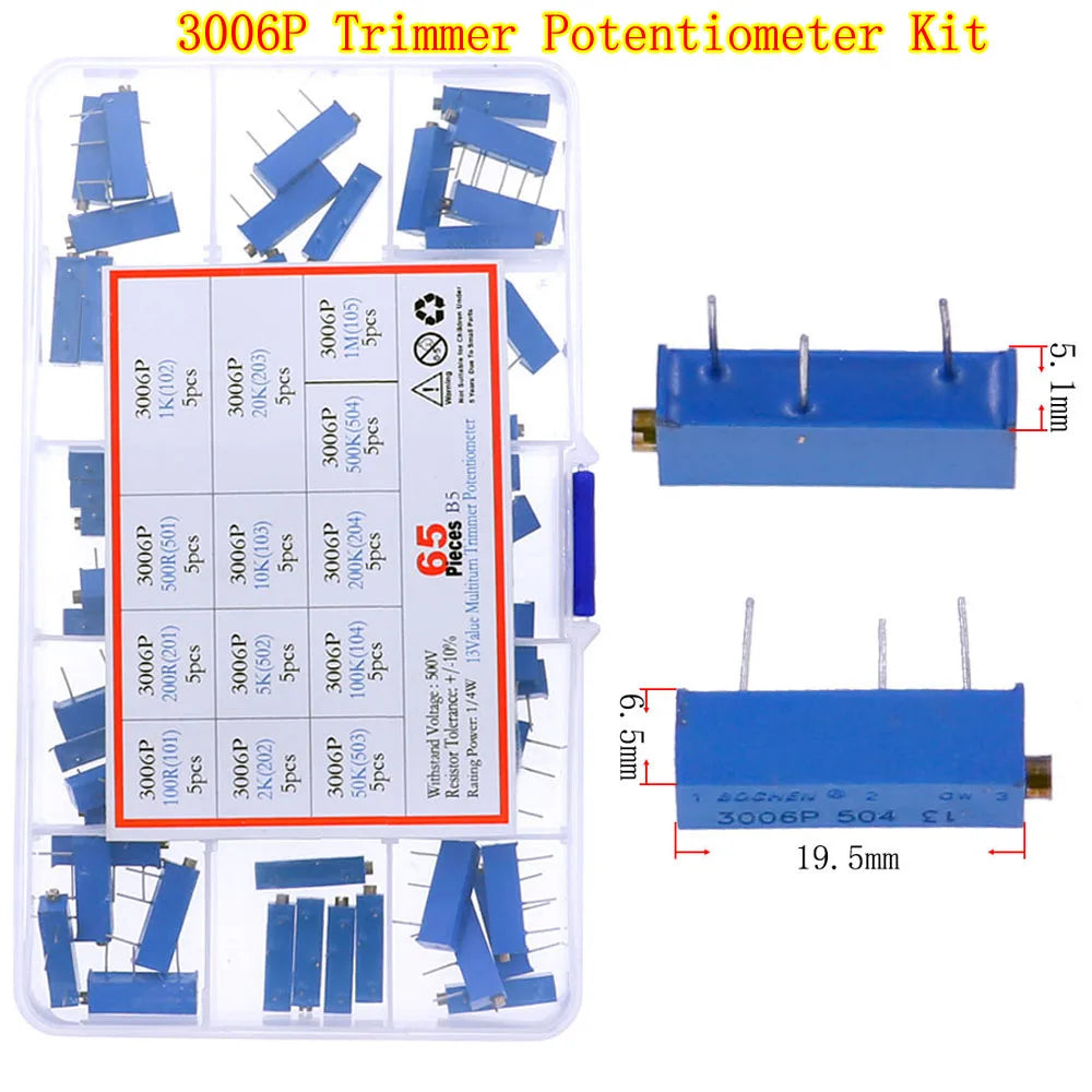 3296W 3296X RM063 RM065 3362P 3386P 3266W 3006P Trimmer Potentiometer Kit 100ohm-1M Variable Resistor Mixed set Box