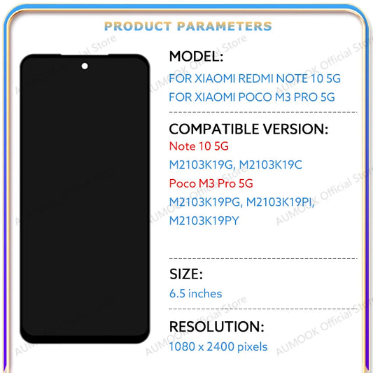 For Xiaomi Redmi Note 10 5G LCD Display Touch Screen Digitizer Assembly M2103K19G M2103K19C LCD Screen Replacement Repair Parts