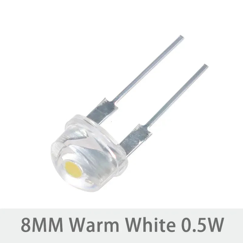 Diodo LED Sombrero Paja F8 (8mm) Super Brillante Blanco Cálido 0.5W / Blanco 0.3-0.75W / Azul / Verde / Rojo / Amarillo (20 Unidades)