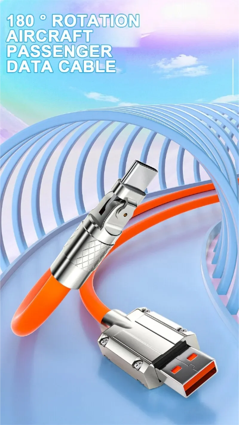 Cable USB Carga Rápida 120W 6A con Codo Rotatorio 180° para iPhone XS/11/12/13/Samsung/Huawei/Xiaomi/OPPO (Tipo C)