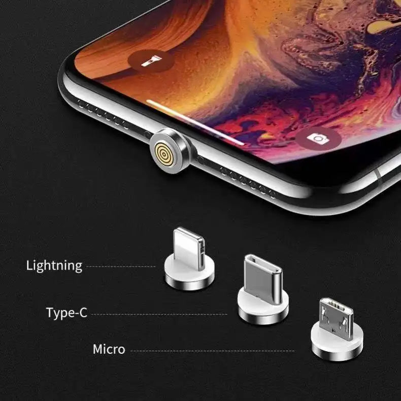 Puntas/Cabezales Conector Adaptador Carga Magnética para Cable USB (Tipo C/Micro USB/iPhone) Carga Rápida 3A (5 Unidades, Sin Cable)