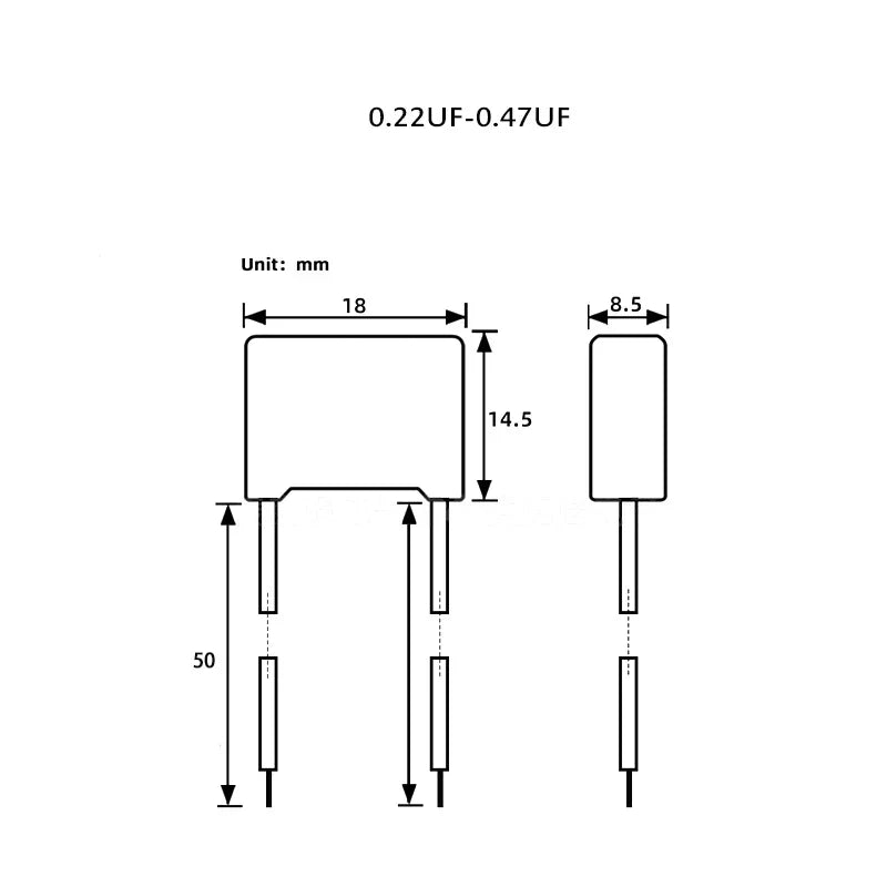 Capacitor Seguridad X2 (0.1uF-0.47uF, 275V AC) con Cable Flexible - Pack 5 Unidades (Valores Surtidos)