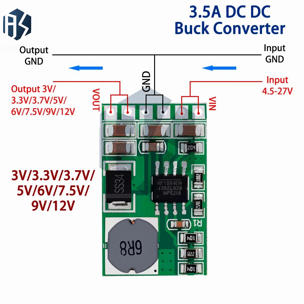 Módulo Convertidor Buck DC-DC 3.5A 4.5V-27V a 3V-12V Step-Down Regulador Voltaje DD2712SA