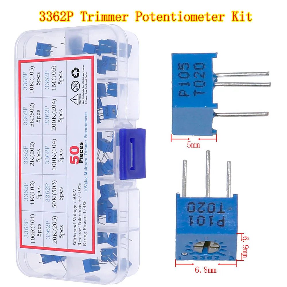 3296W 3296X RM063 RM065 3362P 3386P 3266W 3006P Trimmer Potentiometer Kit 100ohm-1M Variable Resistor Mixed set Box