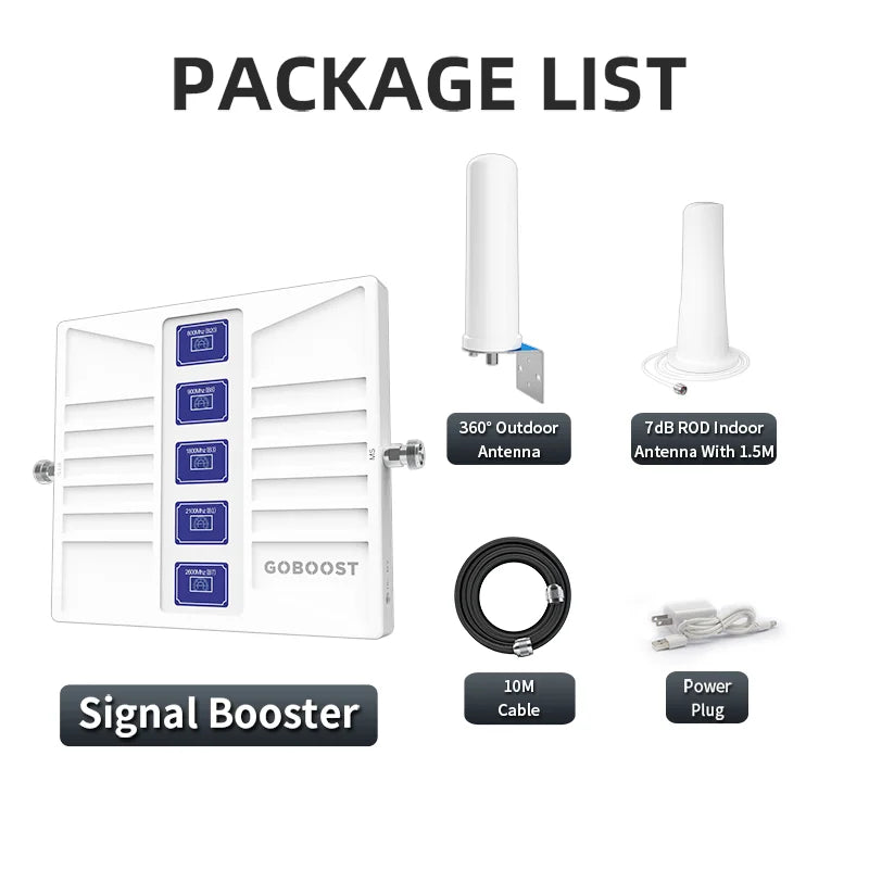 Amplificador Señal Celular 5 Bandas 2G/3G/4G LTE Repetidor 700/1700/1900/2600 MHz