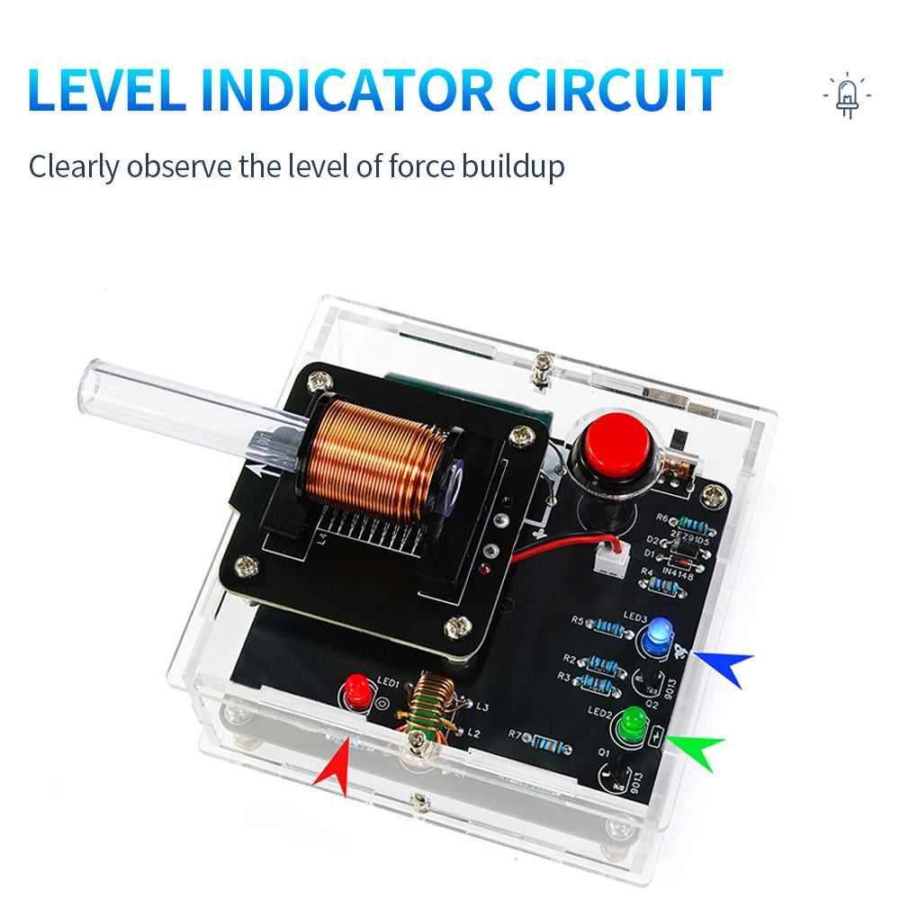 Kit DIY Cañón Electromagnético Alto Voltaje (3V DC) - Módulo Booster Bobina y PCB Práctica Soldadura