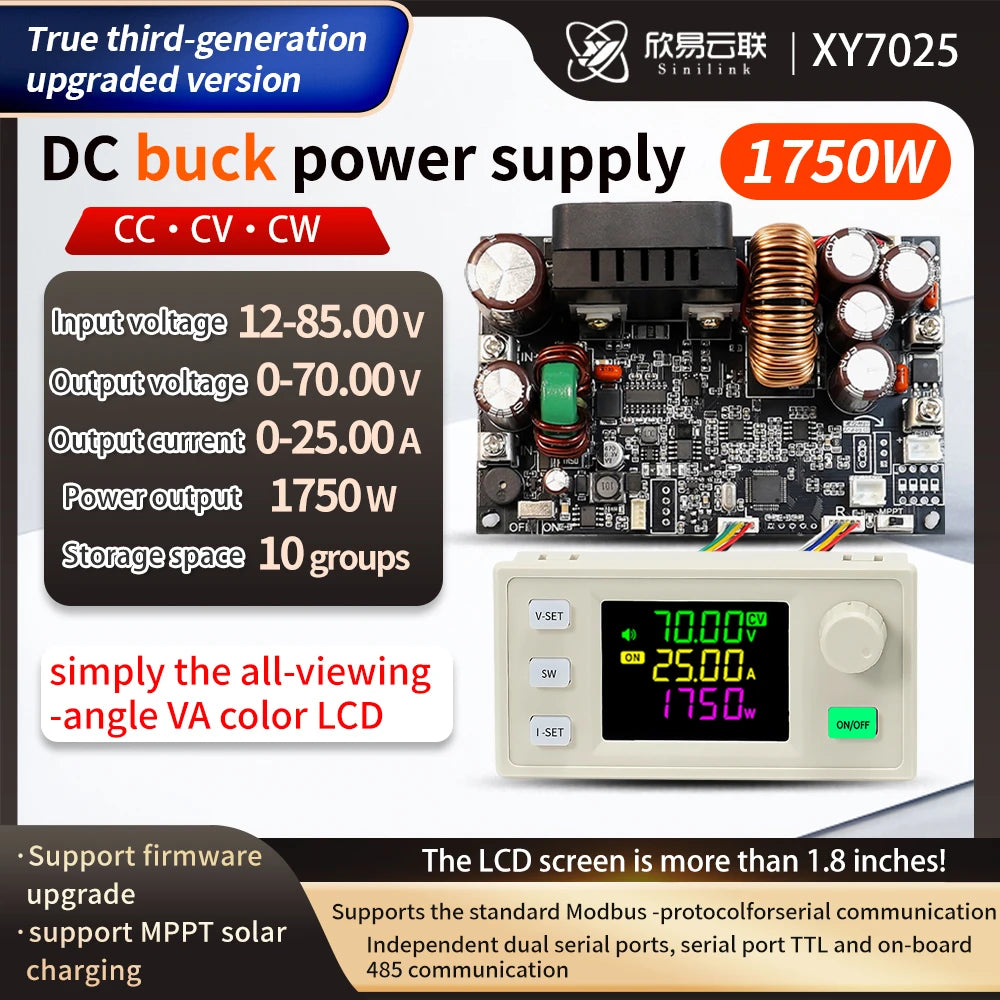 Módulo Fuente Alimentación CNC XY7025 Buck CC/CV 70V 25A 1750W Tensión/Corriente Constante Step-Down