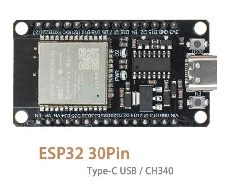 Placa Desarrollo ESP32 (30 Pines, ESP32-WROOM-32S/32D) Módulo Inalámbrico WiFi Bluetooth Doble Núcleo Bajo Consumo