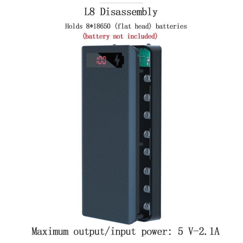 Caja Power Bank Shell DIY 5V (Doble USB/Micro USB/Tipo C) Soporte Baterías 18650 (Carcasa Desmontable, Sin Batería)