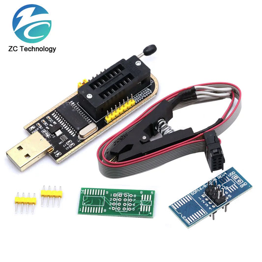 Kit Programador USB CH341 Original 24/25 Series EEPROM Flash BIOS + Clip Test SOIC8/SOP8