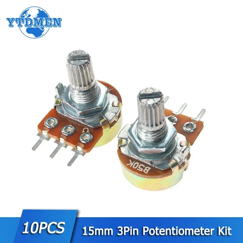 10pcs/lot WH148 Linear Potentiometer 15mm 3pin with Nuts and Washers WH148 B1K B2K B5K B10K B20K B50K B100K B250K B500K B1M