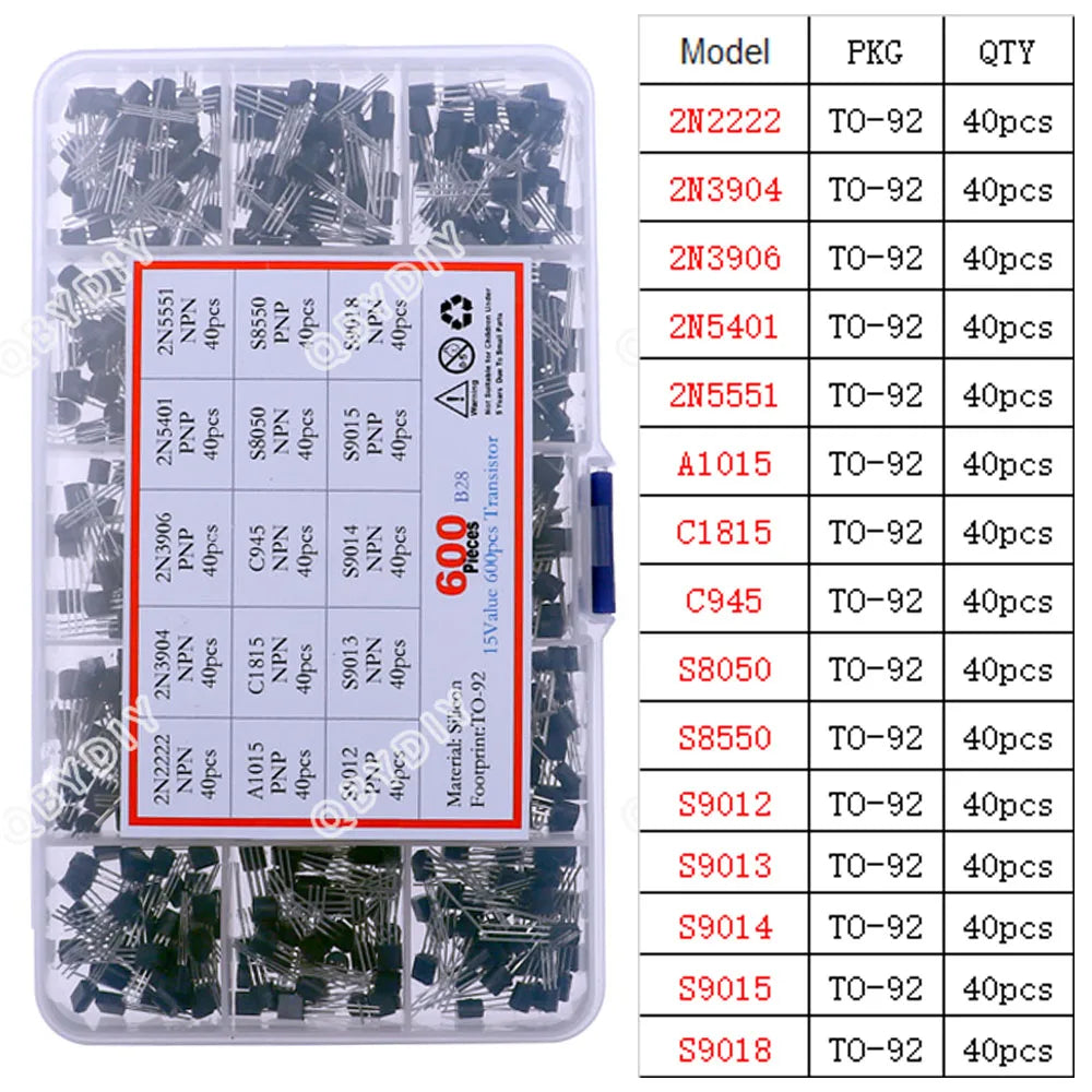 Kit Surtido Transistores/Semiconductores THT (TO-92/126/220) - MOSFET/BJT/Tiristor en Caja