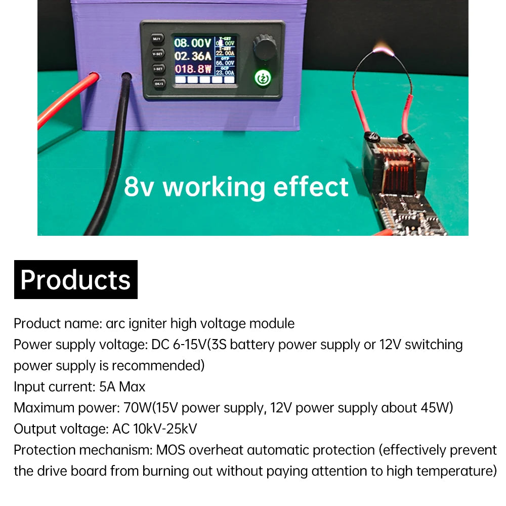 Módulo Generador Alto Voltaje DC 6-15V a AC 10kV-25kV Step-Up Inverter Encendedor Arco Bobina Boost
