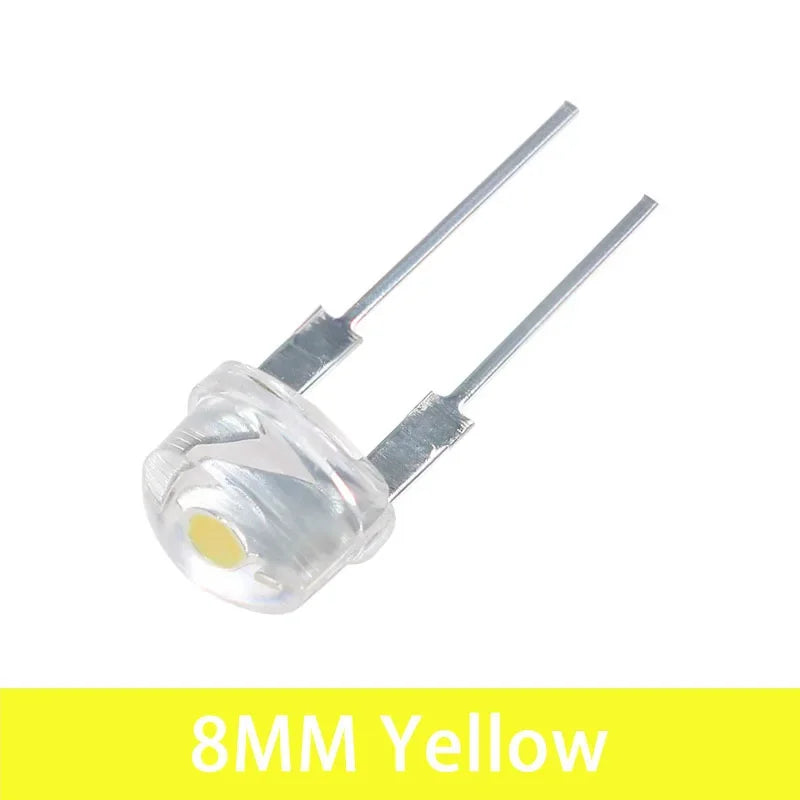 Diodo LED Sombrero Paja F8 (8mm) Super Brillante Blanco Cálido 0.5W / Blanco 0.3-0.75W / Azul / Verde / Rojo / Amarillo (20 Unidades)