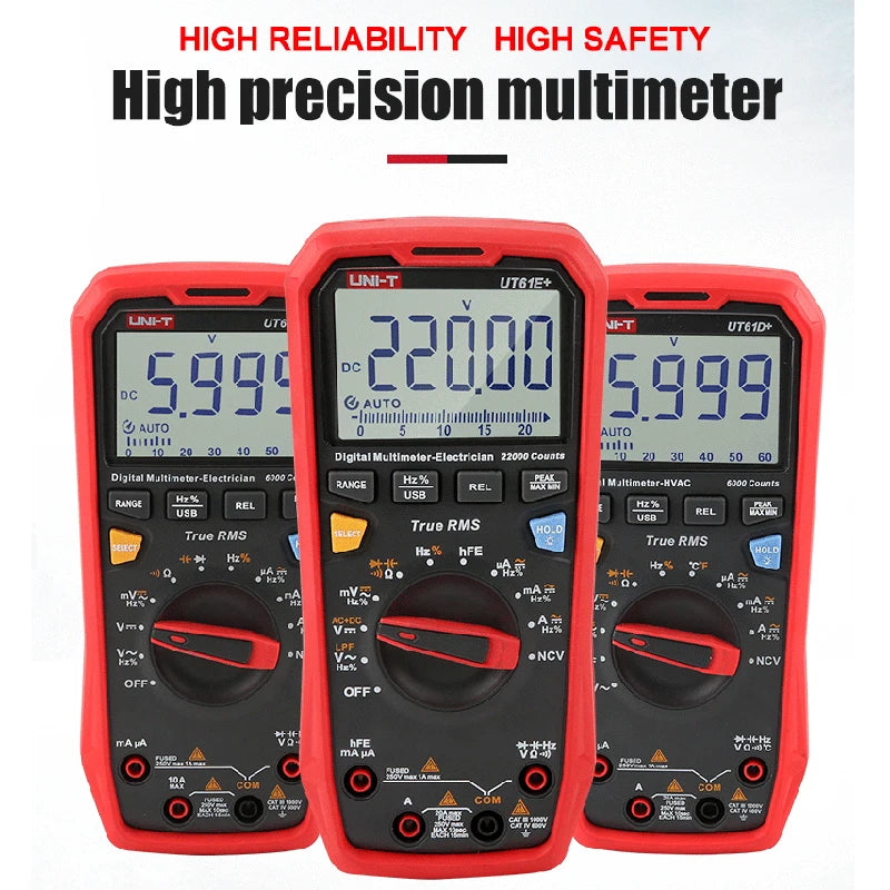 Multímetro Digital Profesional UNI-T UT61E/UT61D/UT61B - Test Capacitancia DC/AC 1000V (60mF/220mF), True RMS, Auto Rango