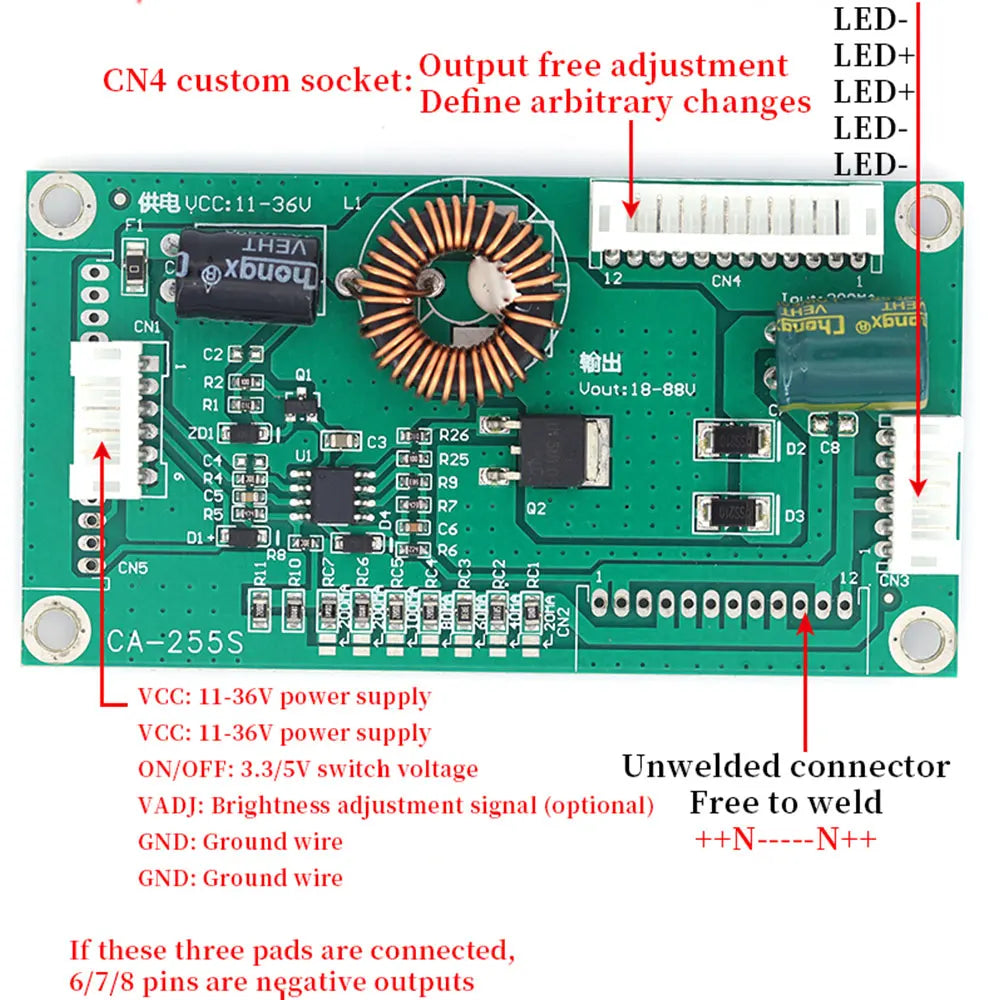Placa Driver Backlight LED Universal CA-255S 10-48" Inverter Boost Módulo Step-Up