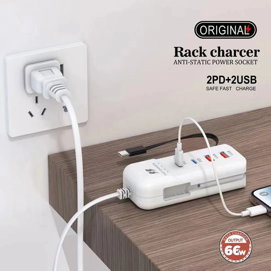 Cargador Pared Rápido USB (PD Tipo C + Multi USB-A) Adaptador Hub Enchufe EU/US para Móvil