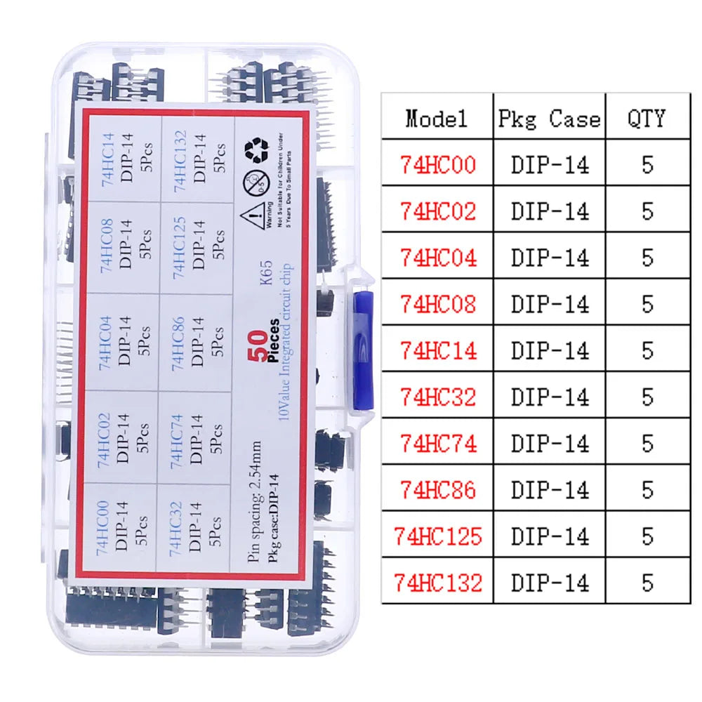 Kit Surtido Chips IC Lógica CMOS (Series 4000/4500/74HC/74LS) con Zócalos