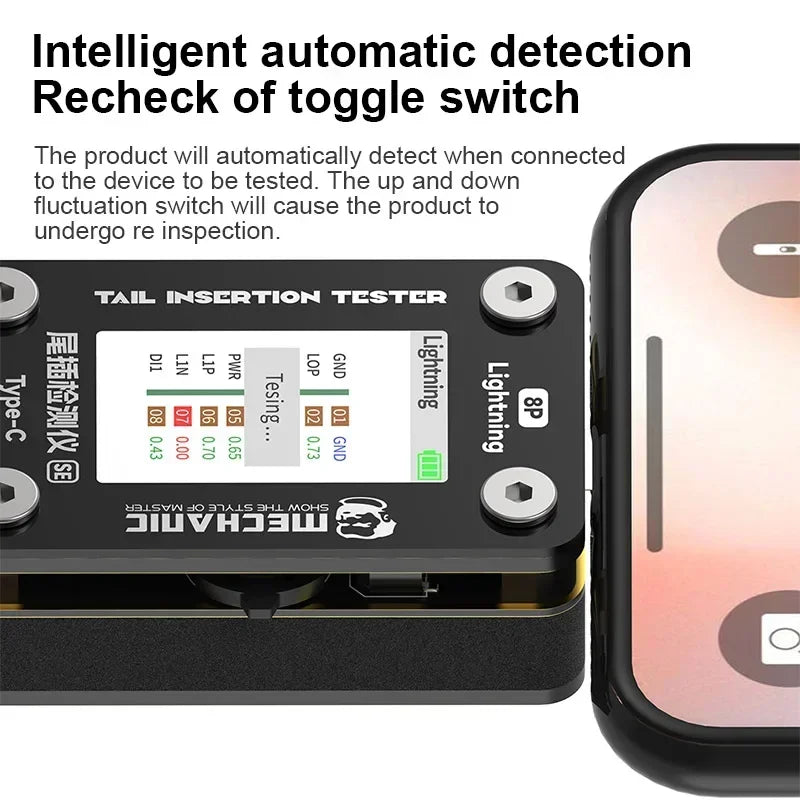 Tester Inserción Trasera Mechanic T-824 / T824-SE - Detector Interfaz Tipo-C/Lightning para Reparación Móvil