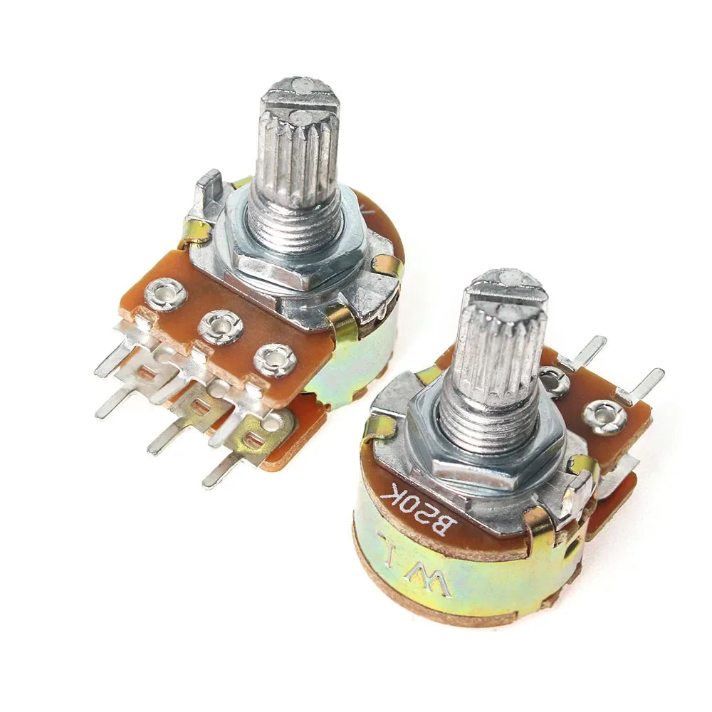10Pcs WH148 B1K B10K B50K B100K B1M 6Pin Linear Potentiometer 15mm Shaft with Nuts and Washers