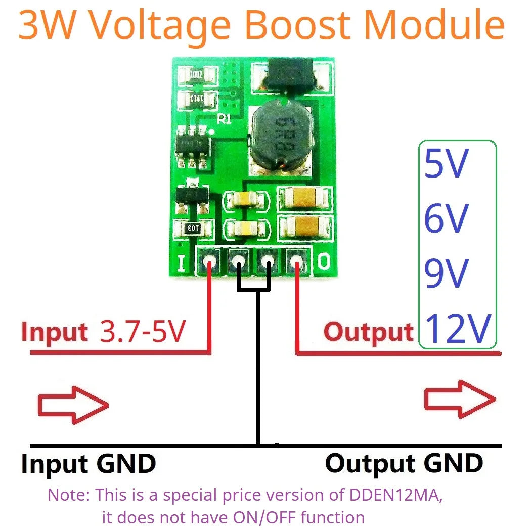 Convertidor Boost DC-DC 3.7V/4.2V a 5V/6V/9V/12V Step-Up Regulador Voltaje para Arduino/ESP32/ESP8266