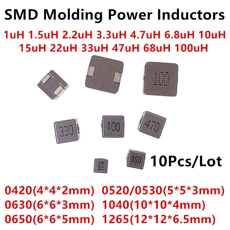 Inductor Potencia Moldeado SMD (0420-0650) - Varios Valores (1uH a 47uH) - Lote 10 Piezas