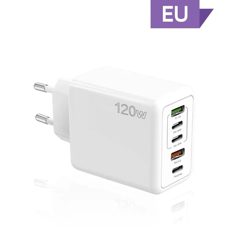 Cargador Xiaomi 120W Carga Rápida Multi 5 Puertos USB-C PD Adaptador para iPhone/Xiaomi/Samsung